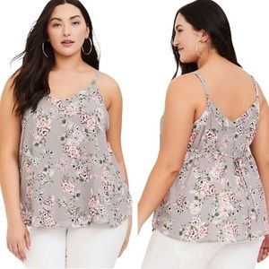 GREY FLORAL GEORGETTE TIE SWING CAMI - EUC